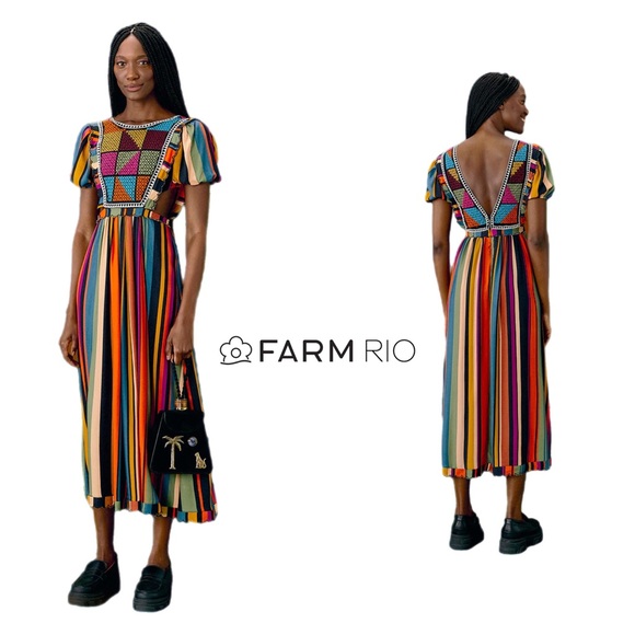 NEW Farm Rio EXTRAORDINARY EMBROIDERED VISCOSE MIDI DRESS IN WARMING STR… - Picture 1 of 14
